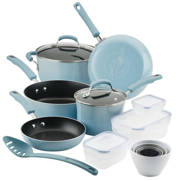 Blue Nonstick Cookware Set with Containers, 19-Piece