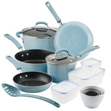 Blue Nonstick Cookware Set with Containers, 19-Piece