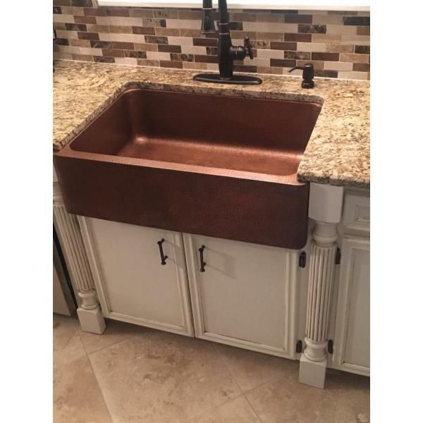 Adams All-in-One Farmhouse Copper 33 in. Single Bowl Kitchen Sink with Pfister Rustic Bronze Faucet and Disposal Drain