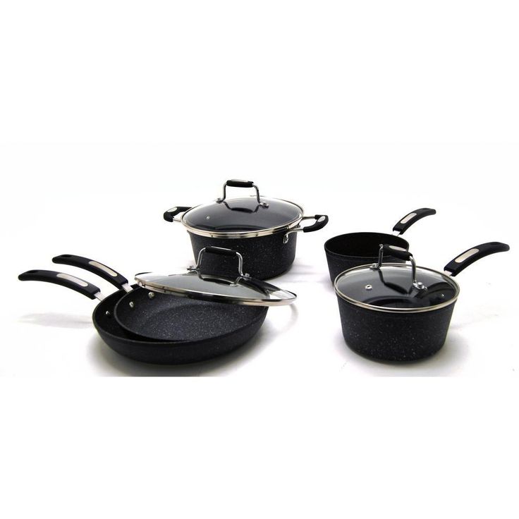 The Rock Bakelite 8-Piece Aluminum Nonstick Cookware Set in Black Speckle