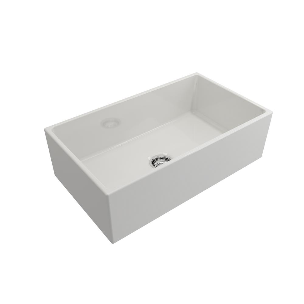Farmhouse Apron-Front Fireclay 33 in. Single Bowl Kitchen Sink in White with Grid - Super Arbor