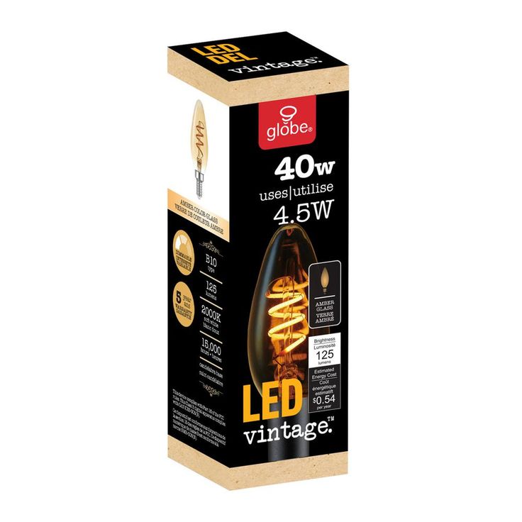 Globe Electric 40-Watt Equivalent Soft White (2000K) Vintage Edison B10 Candelabra Amber Glass Dimmable LED Light Bulb (12-Pack)