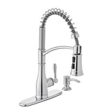 Mandouri Single-Handle Spring Pull Down Kitchen Faucet with TurboSpray, FastMount and Soap Dispenser in Stainless Steel - Super Arbor