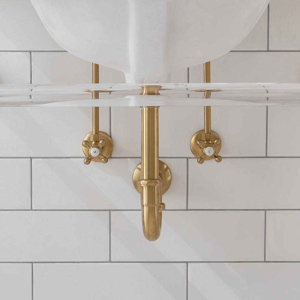 Empire 30 in. Acrylic Wash Stand with Satin Brass P-Trap Kit, Faucet, Marble Counter Top, and White Basin - Super Arbor