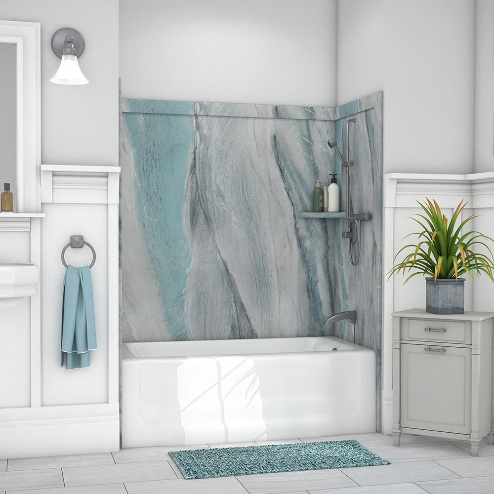 Elite 32 in. x 60 in. x 60 in. 9-Piece Easy Up Adhesive Tub Surround in Calypso - Super Arbor