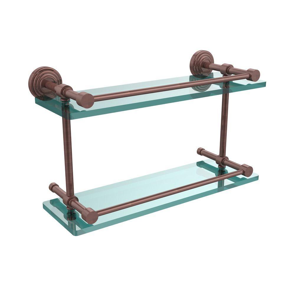 Waverly Place 16 in. L x 8 in. H x 5 in. W 2-Tier Clear Glass Bathroom Shelf with Gallery Rail in Satin Nickel - Super Arbor