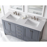 61 in. W x 22 in. D Engineered Marble Vanity Top in Snowstorm with White Double Trough Sinks - Super Arbor
