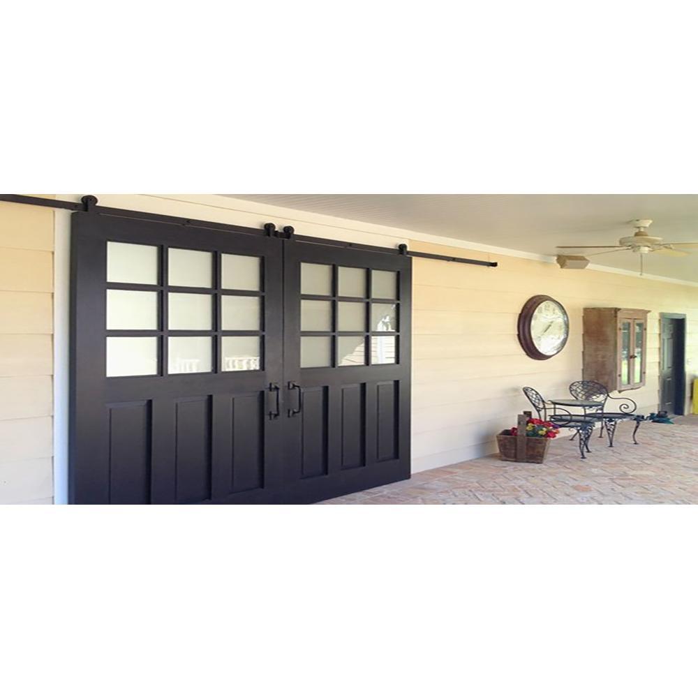 8 ft./96 in. Frosted Black Top Mount Sliding Barn Door Hardware Track Kit for Double Doors with Non-Routed Floor Guide - Super Arbor