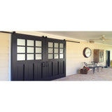 8 ft./96 in. Frosted Black Top Mount Sliding Barn Door Hardware Track Kit for Double Doors with Non-Routed Floor Guide - Super Arbor
