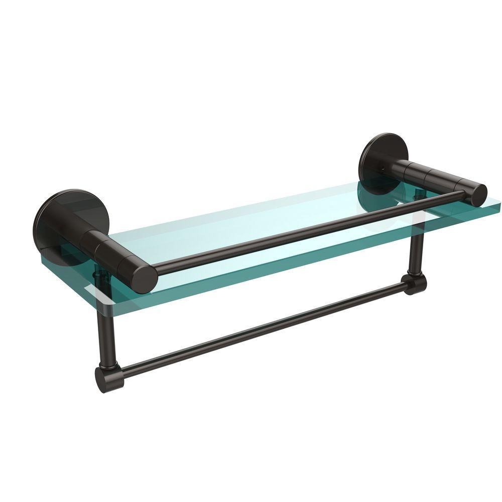 Fresno 16 in. L  x 5 in. H  x 5 in. W Clear Glass Bathroom Shelf with Vanity Rail and Towel Bar in Polished Chrome - Super Arbor