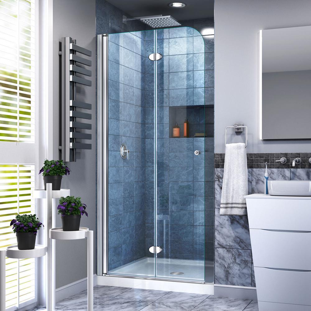 Aqua Fold 33.5 in. x 72 in. Semi-Frameless Hinged Shower Door in Chrome - Super Arbor