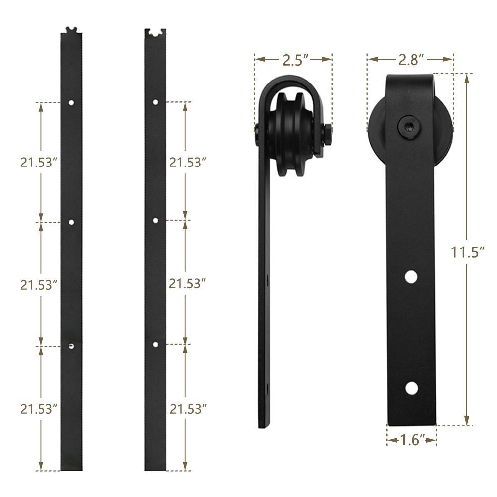 12 ft./144 in. Black Steel Sliding Barn Door Track and Hardware Kit for Double Doors with Floor Guide - Super Arbor
