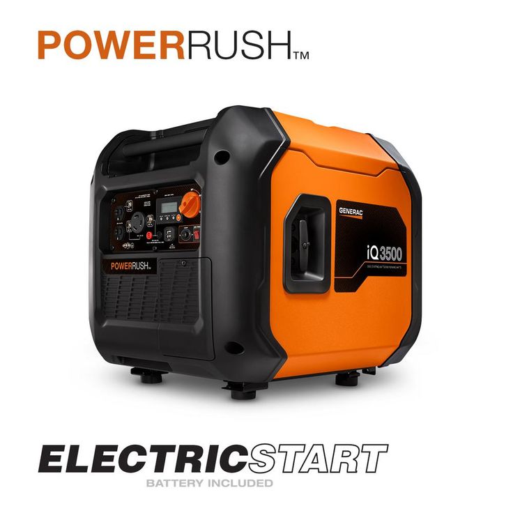 Generac iQ3500 3500-Watt Gasoline Powered Electric Start Portable Inverter Generator with PowerRush Technology 50 State/CSA