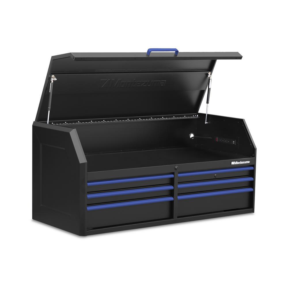 24 in. x 56 in. 17-Drawer Tool Chest and Cabinet Combo with Power and USB Outlets in Black and Blue - Super Arbor