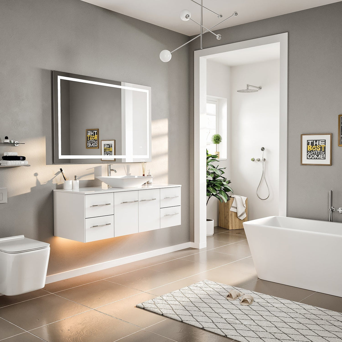 Totti Wave 48 in. W x 21 in. D x 22 in. H Bathroom Vanity in White with White Glassos Top and White Sink