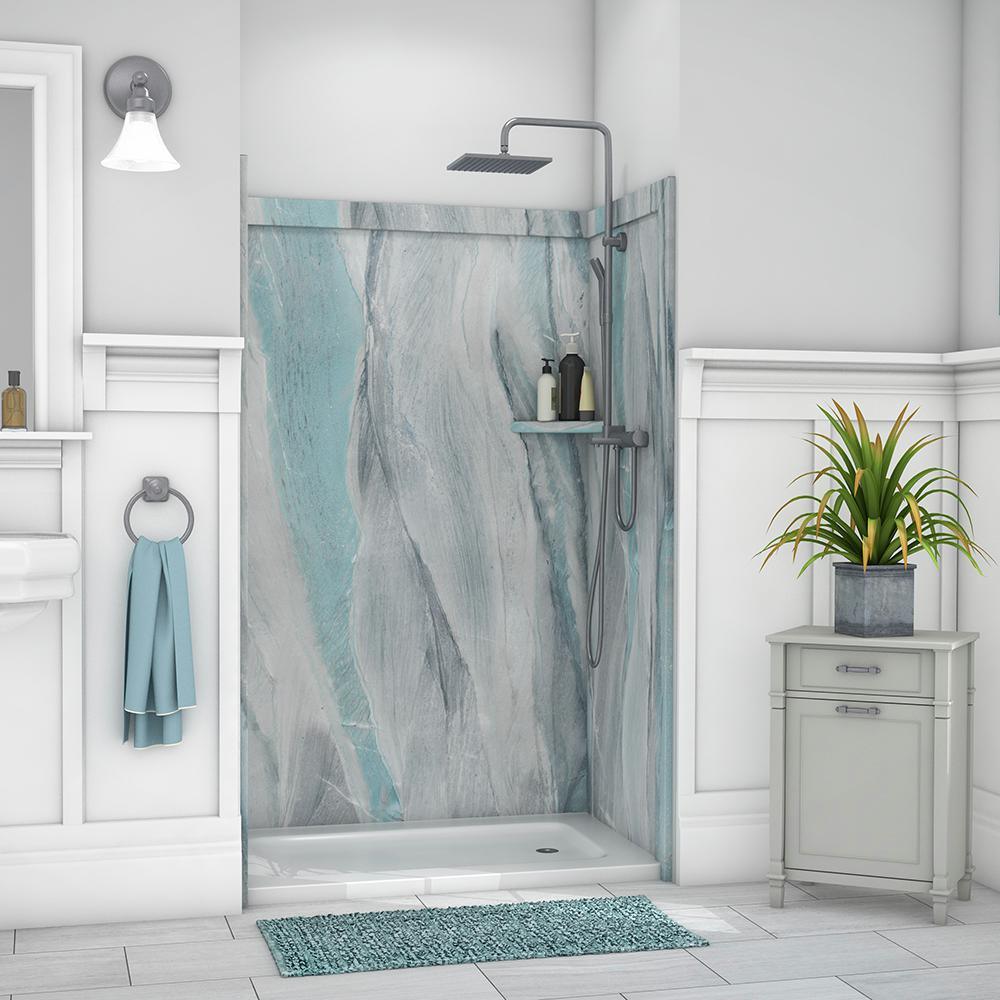 Elegance 36 in. x 48 in. x 80 in. 9-Piece Easy Up Adhesive Alcove Shower Wall Surround in Calacatta White - Super Arbor