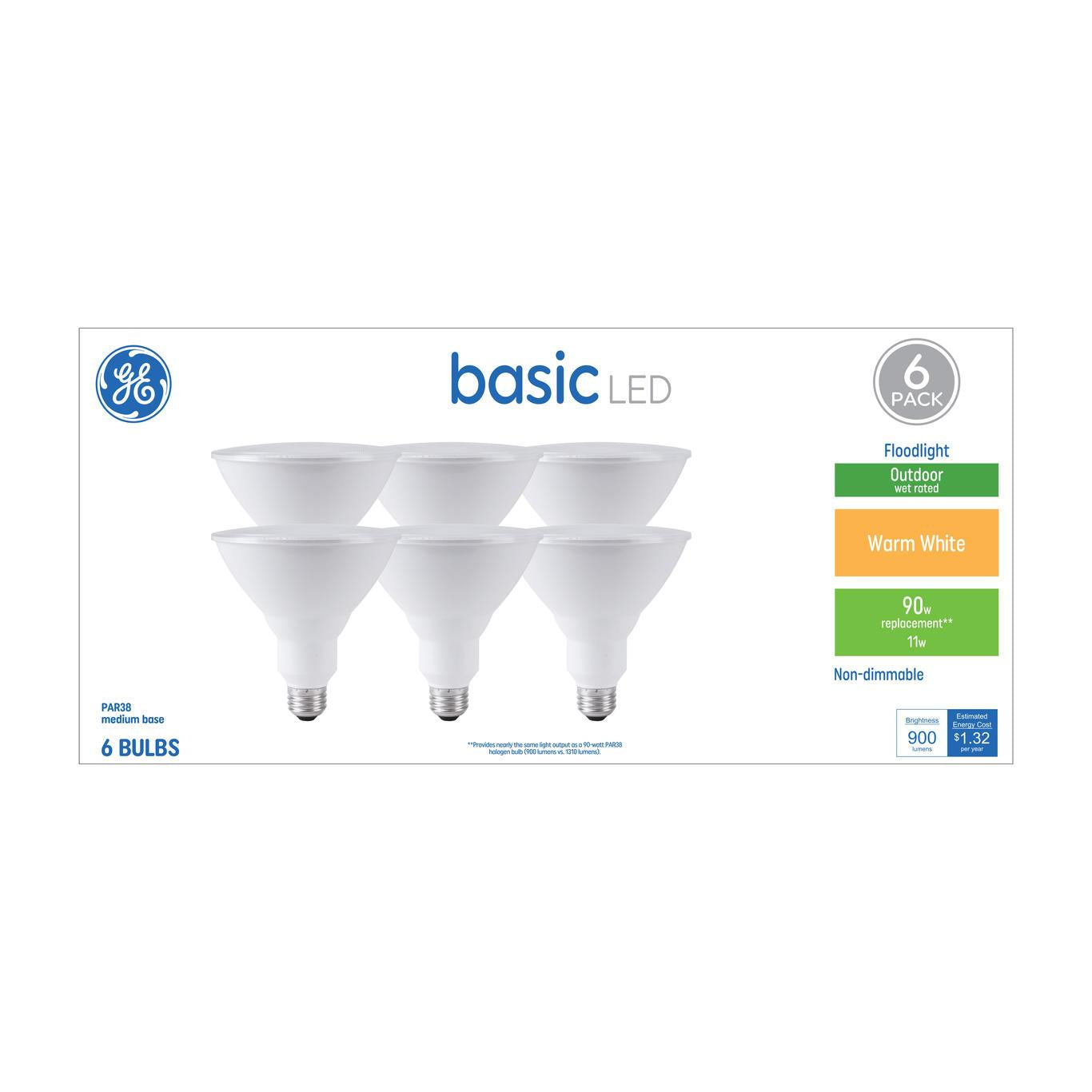 GE Basic 90-Watt EQ PAR38 Warm White LED Light Bulb (6-Pack)