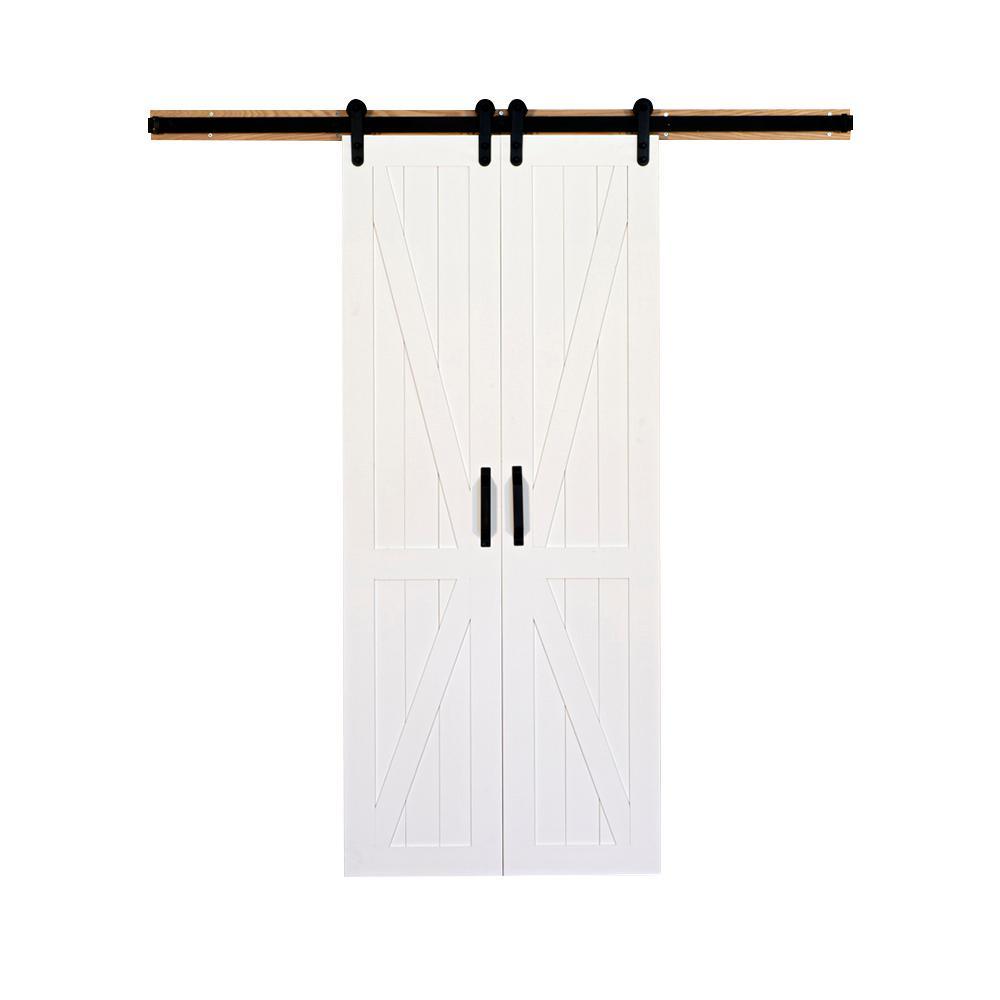 42 in. x 84 in. Board and Batten Primed Solid Wood Split Barn Door with Hardware Kit - Super Arbor