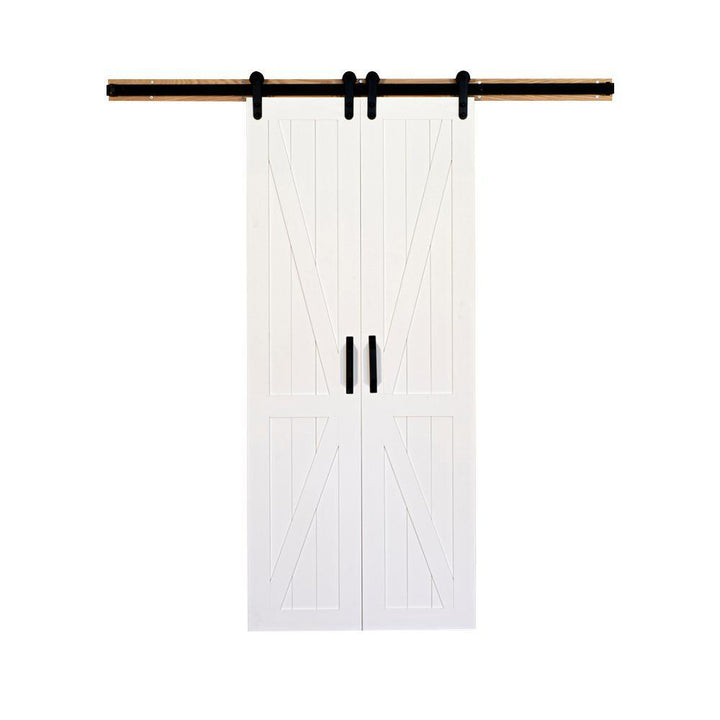 42 in. x 84 in. Board and Batten Primed Solid Wood Split Barn Door with Hardware Kit - Super Arbor