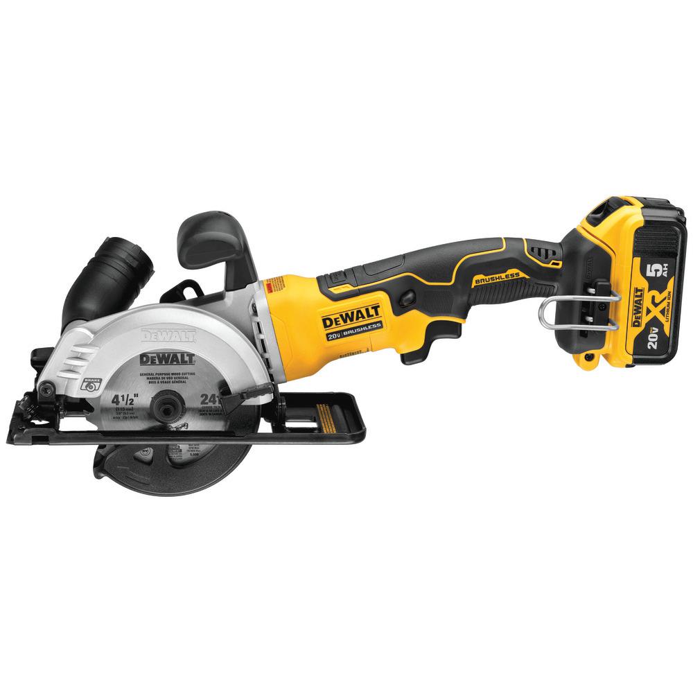 ATOMIC 20-Volt MAX Brushless 4-1/2 in. Cordless Circular Saw Kit with 5.0 Ahr Battery Pack, Charger and Bag - Super Arbor