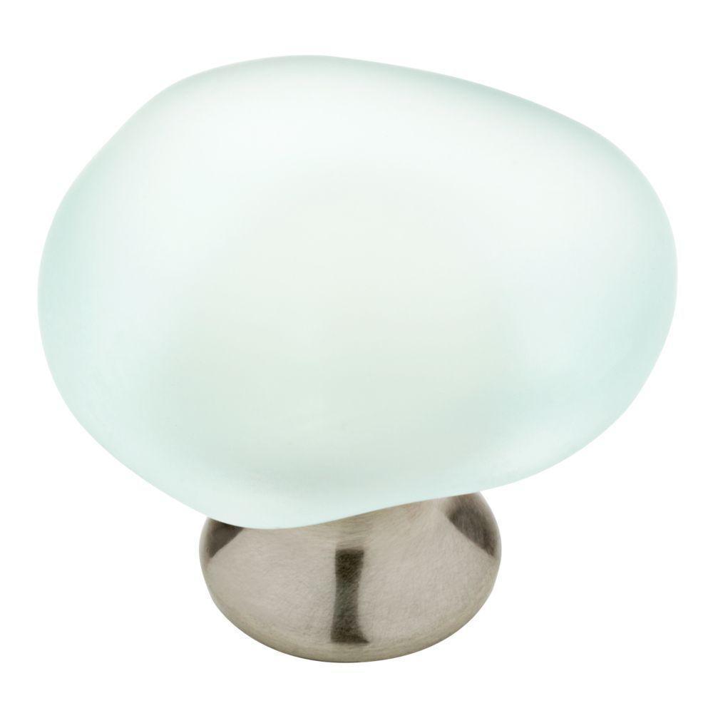 1-1/2 in. (38mm) Satin Nickel and Natural Aqua Sea Glass Cabinet Knob - Super Arbor