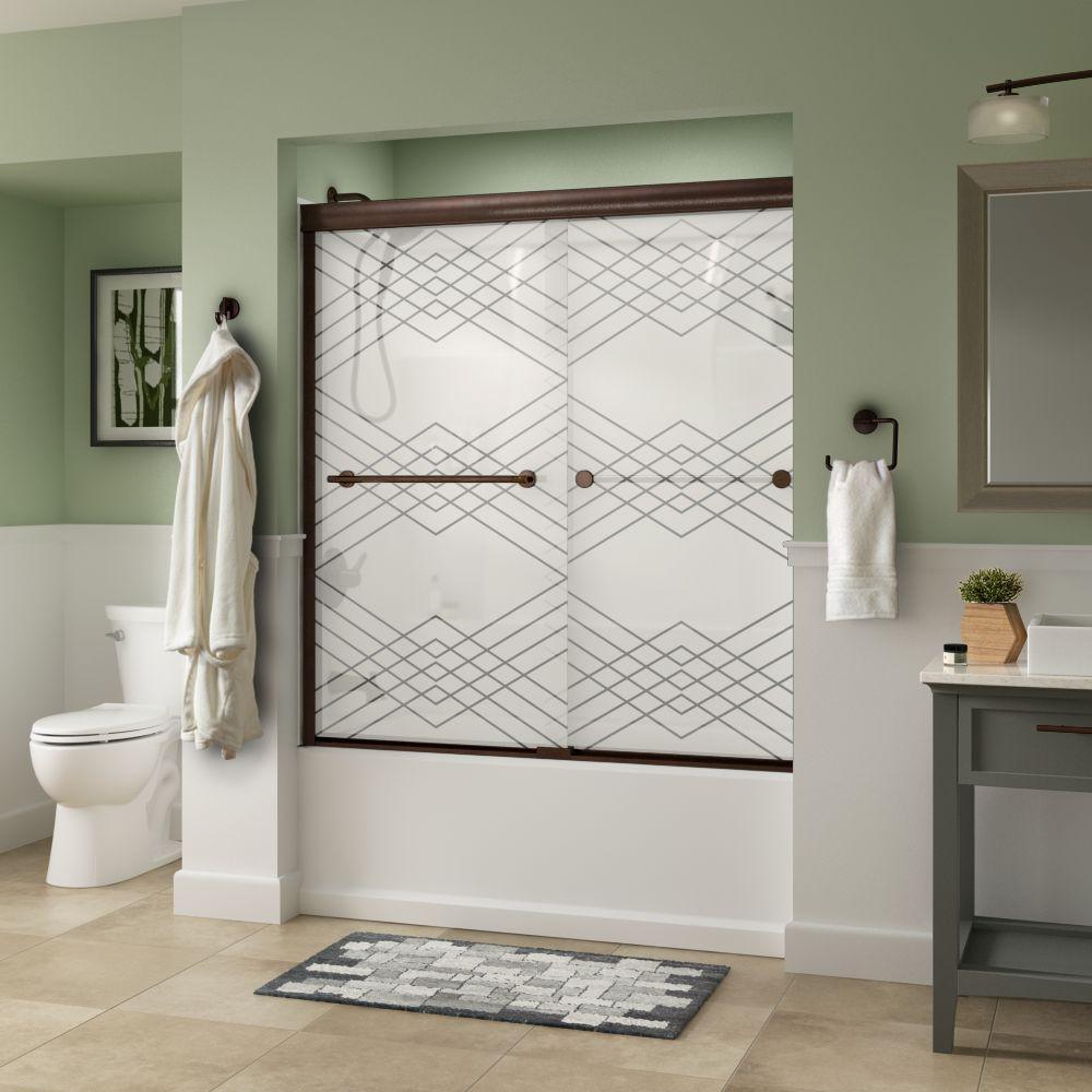 Lyndall 60 in. x 58-1/8 in. Semi-Frameless Traditional Sliding Bathtub Door in Nickel with Tranquility Glass - Super Arbor