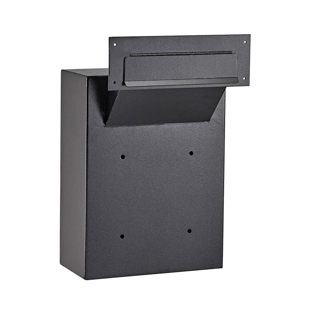 Black Steel Through the Wall Drop Box with Adjustable Chute Mail Receptacle - Super Arbor