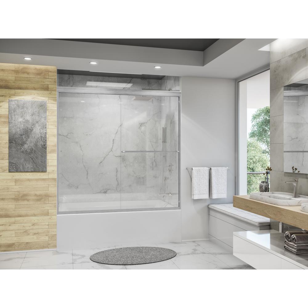 Distinctive 60 in. W x 58.5 in. H Frameless Sliding Bathtub Door in Matte Black - Super Arbor