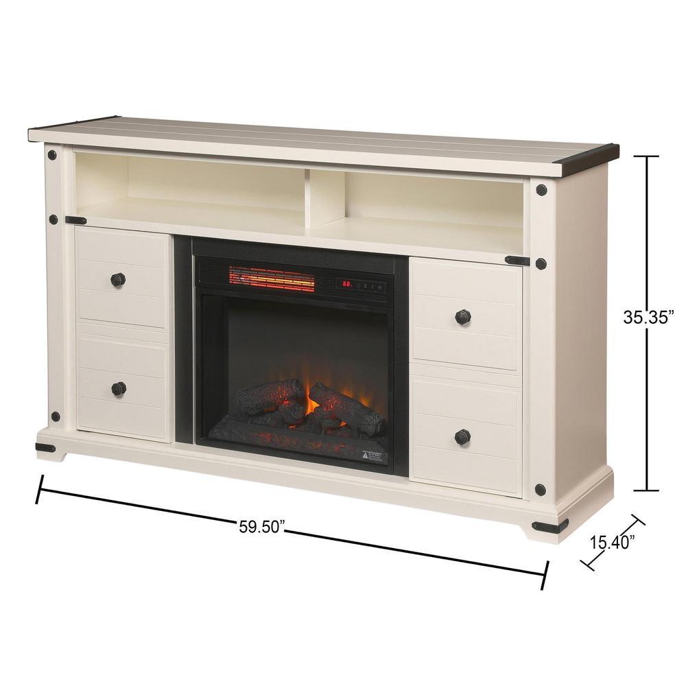 Brannen 60 in. Freestanding Industrial Media Console Electric Fireplace TV Stand in White - Super Arbor