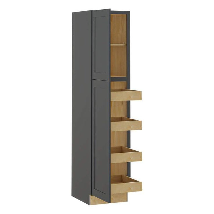 Home Decorators Collection Newport 18 in. W x 24 in. D x 84 in. H Assembled Plywood Pantry Kitchen Cabinet in Deep Onyx with 4ROT Soft Close LH