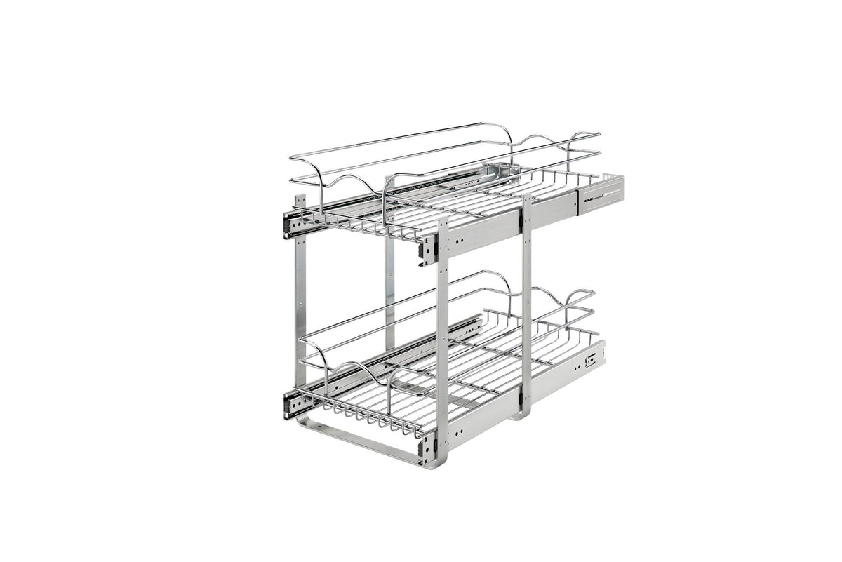 Rev-A-Shelf 5WB2 Series 17.75-in W x 19-in H 2-Tier Pull-Out Chrome Wire Basket Organizer, Soft-Close