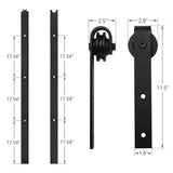 10 ft./120 in. Black Steel Sliding Barn Door Track and Hardware Kit for Double Doors with Floor Guide (J-Shape Hanger) - Super Arbor