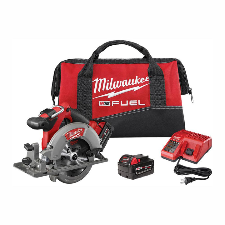 M18 FUEL 18-Volt Lithium-Ion Brushless Cordless 6-1/2 in. Circular Saw Kit w/ (2) 5.0Ah Batteries, Charger, Tool Bag
