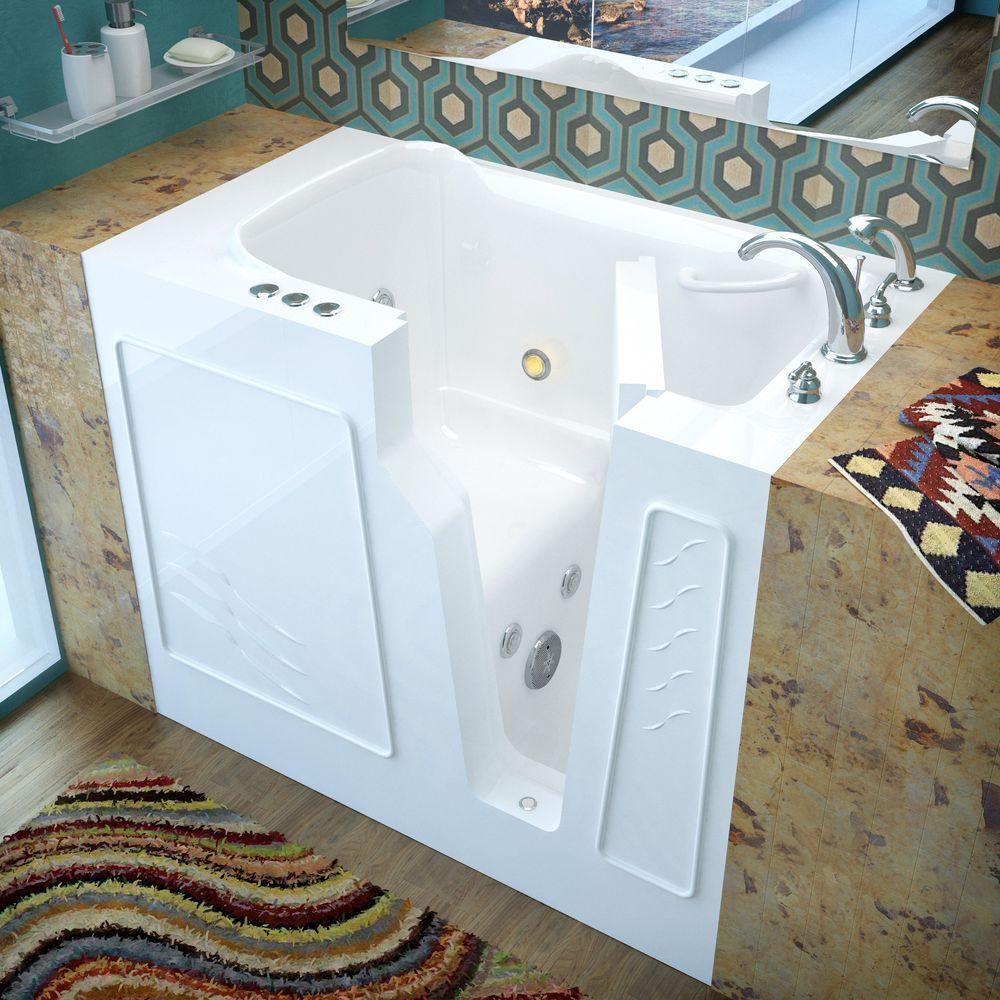 Rampart Nova Heated 3.9 ft. Walk-in Whirlpool Bathtub with 6 in. Tile Easy Up Adhesive Wall Surround in White - Super Arbor