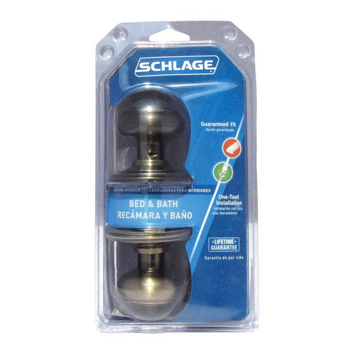 Schlage Georgian Antique Brass Privacy Lockset, ANSI/BHMA Grade 2, 1-3/4 in. Max Door Thickness