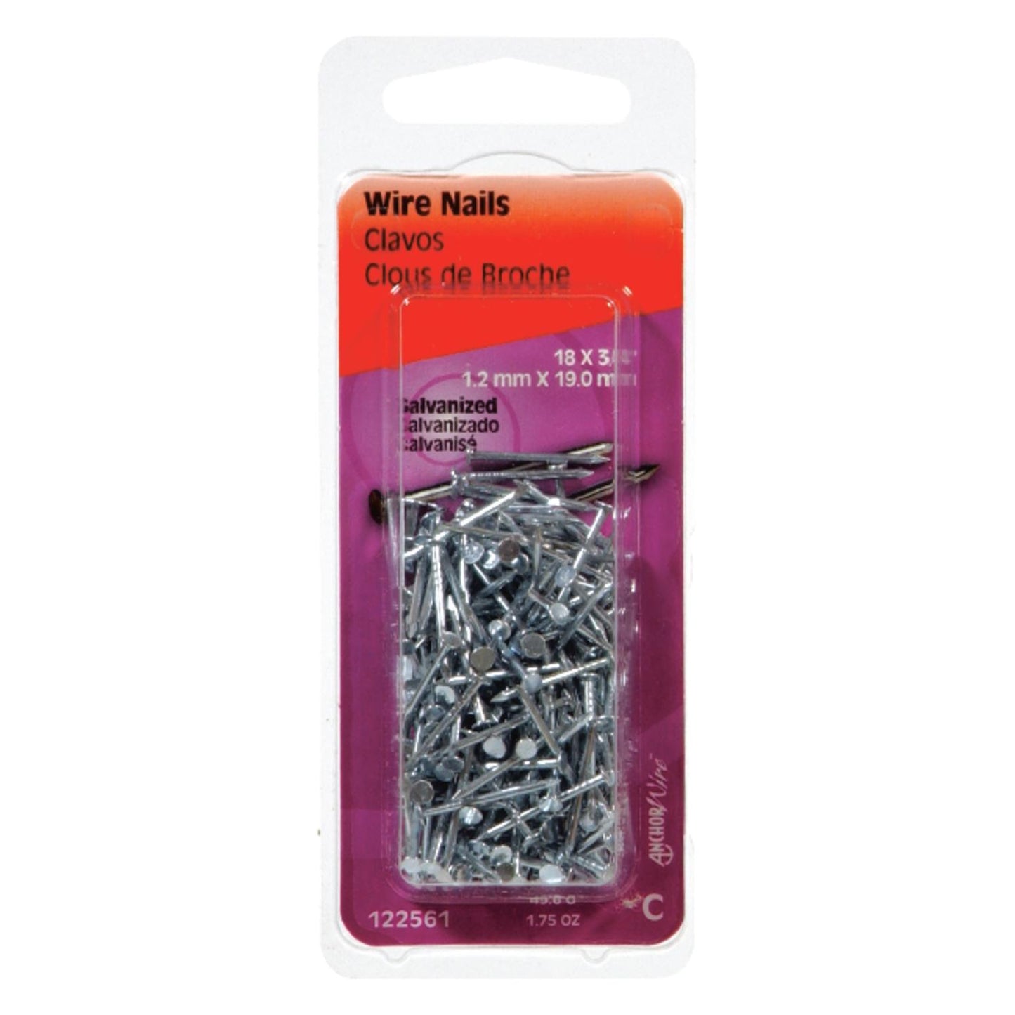 Hillman 3/4 in. Wire Electro-Galvanized Steel Nails, Flat Head, 1.75 oz Pack