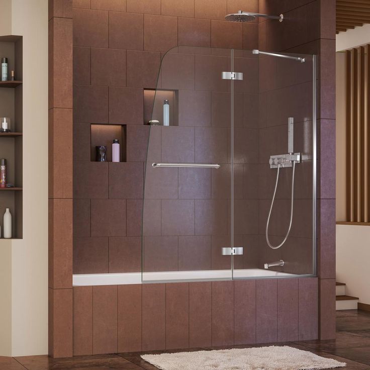 DreamLine Aqua Ultra 48 in. W x 58 in. H Semi-Frameless Hinged Tub Door, Brushed Nickel