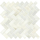 Greecian White Herringbone Pattern 12 in. x 12 in. x 10 mm Polished Marble Mesh-Mounted Mosaic Tile (10 sq. ft./case) - Super Arbor