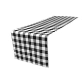 14 in. x 108 in. White and Black Polyester Gingham Checkered Table Runner