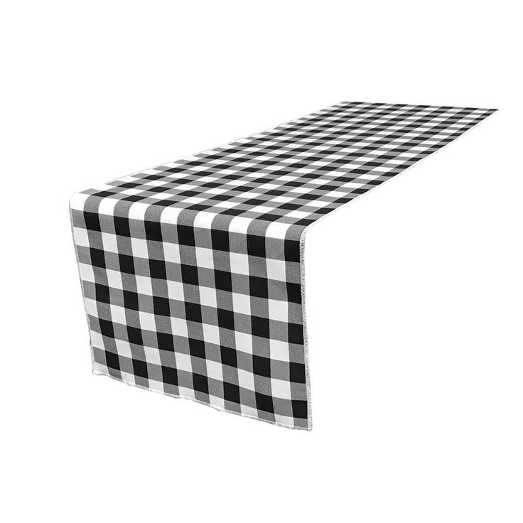 14 in. x 108 in. White and Black Polyester Gingham Checkered Table Runner
