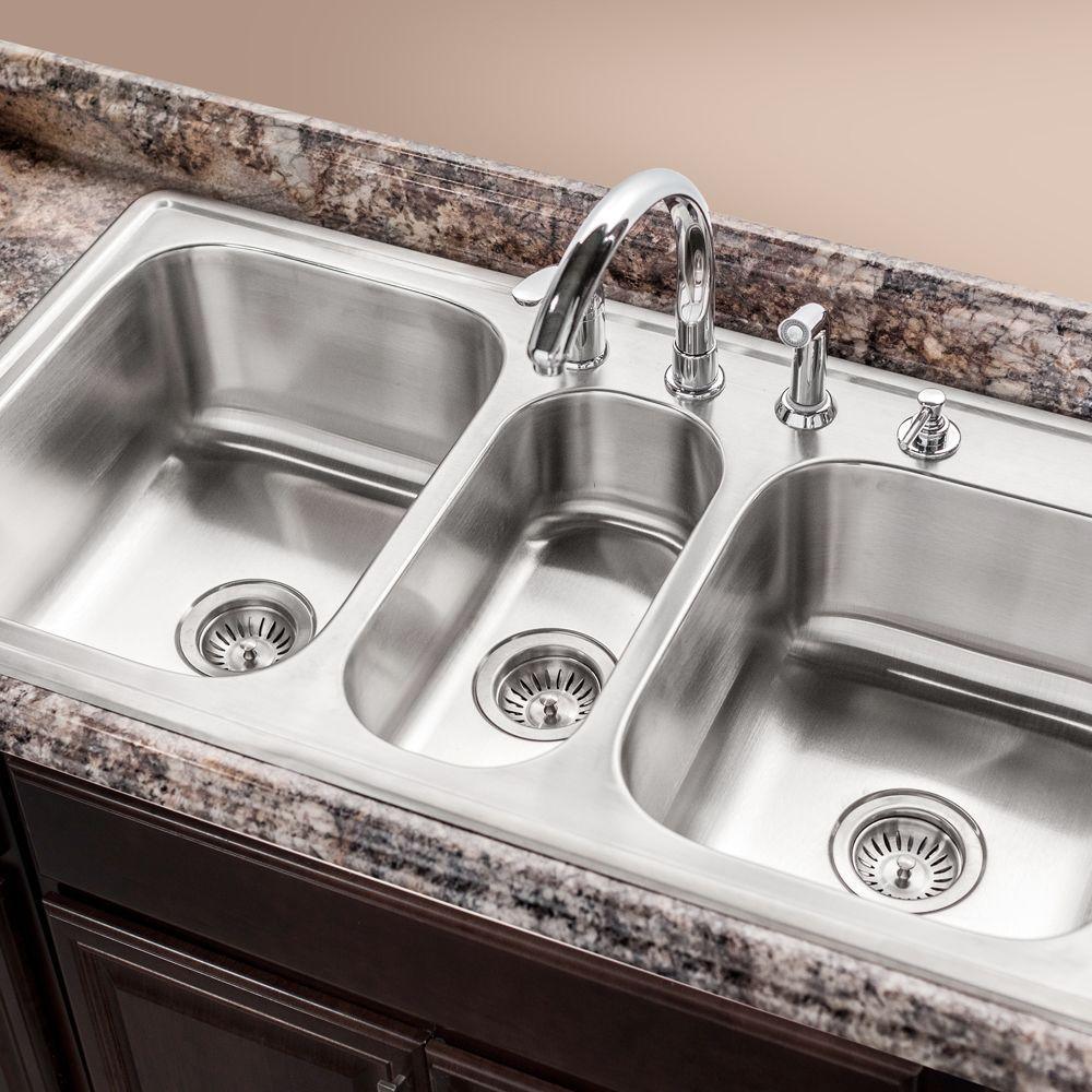 Premiere Gourmet Series Topmount Stainless Steel 41 in. 4-Hole Triple Bowl Kitchen Sink with Accessory Combo Pack - Super Arbor