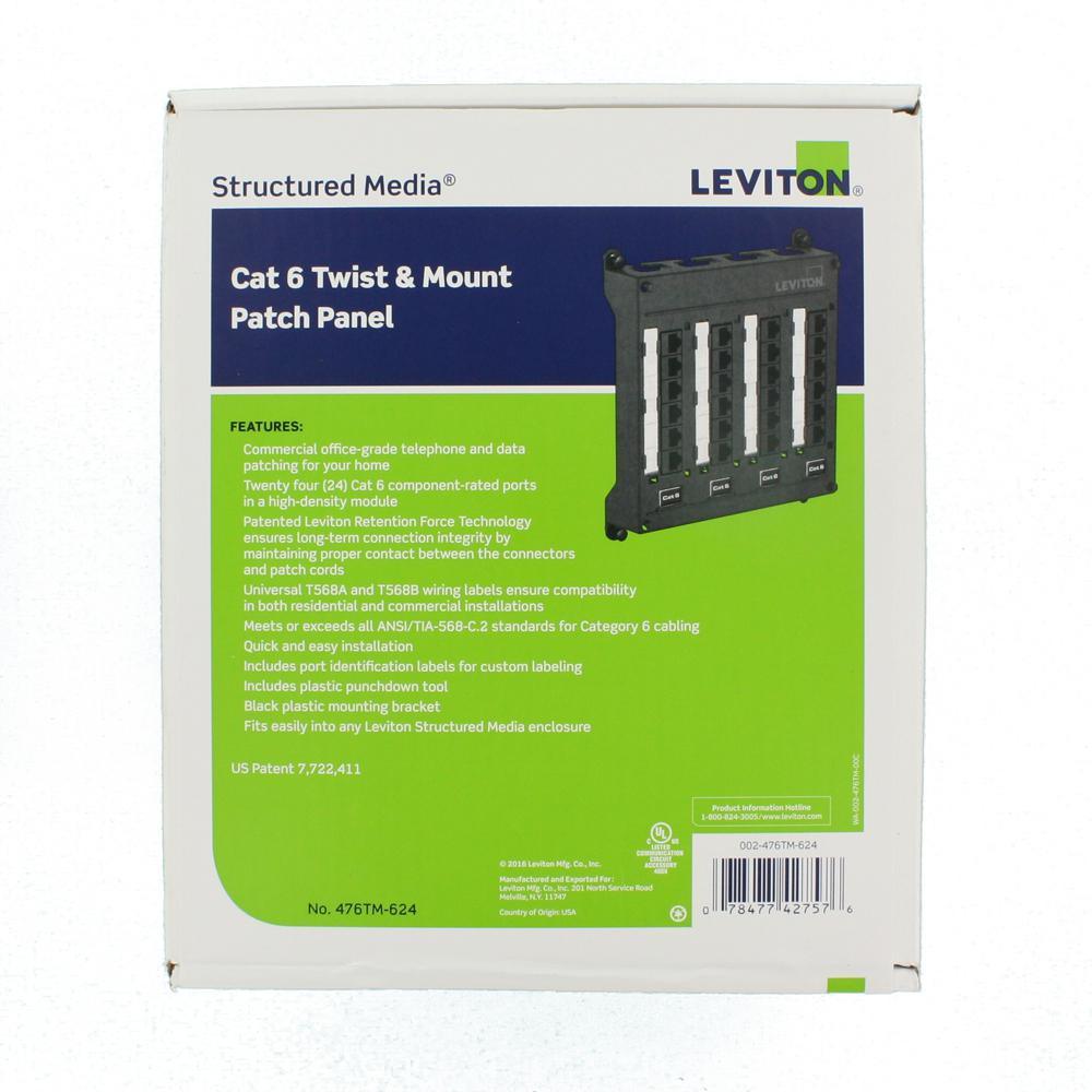 Structured Media Twist and Mount Patch Panel with 24 Cat 6 Ports - Black - Super Arbor