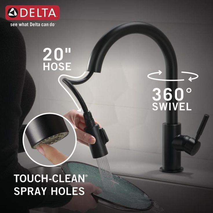 Delta Trask Matte Black 1-Handle Deck-Mount Pull-Down Handle Kitchen Faucet (Deck Plate Included)