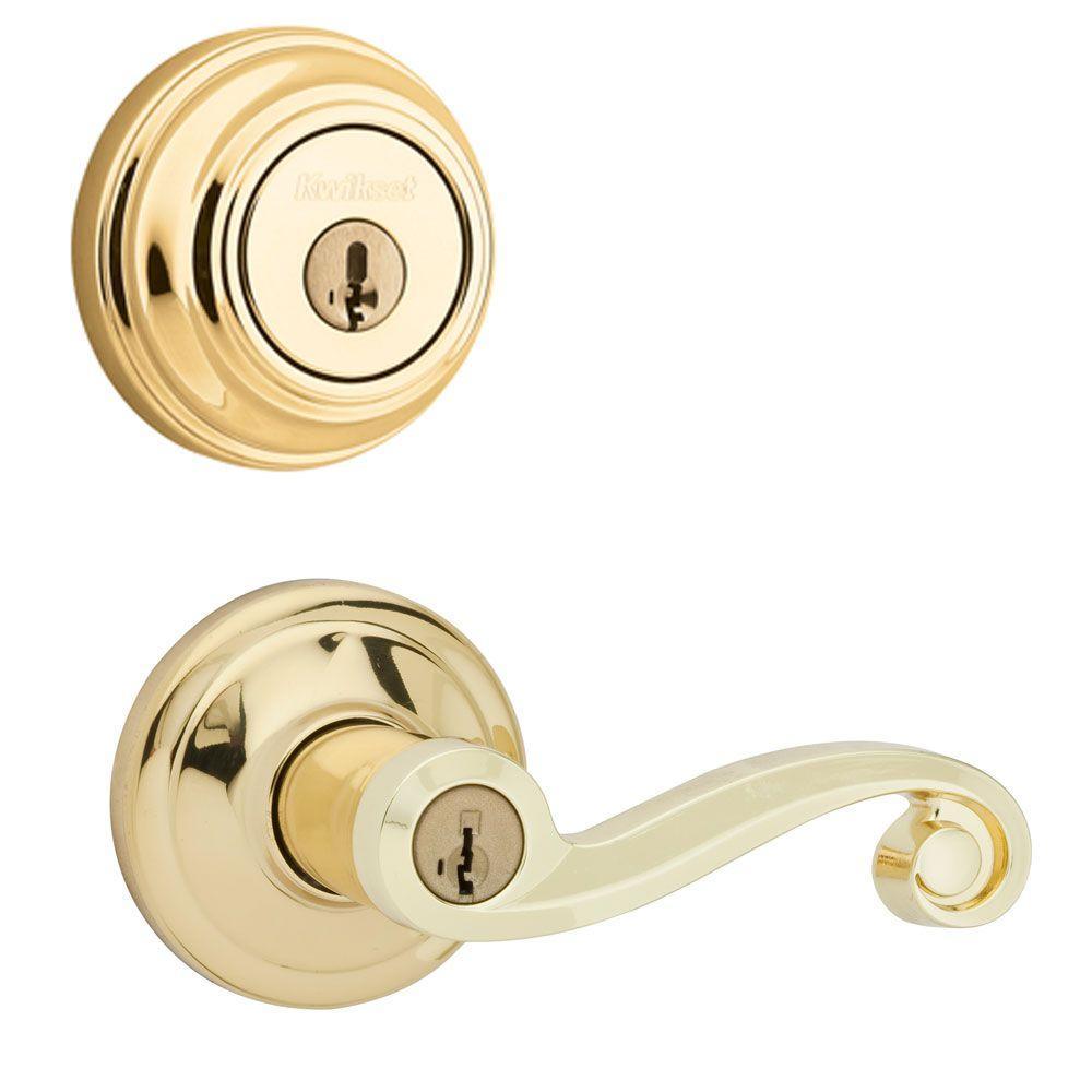 Lido Satin Nickel Exterior Entry Door Lever and Single Cylinder Deadbolt Combo Pack Featuring SmartKey Security - Super Arbor