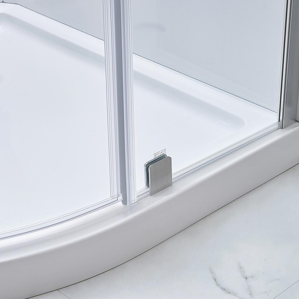 Glamour 38 in. x 77 in. Corner Drain Corner Shower Kit in White and Satin Nickel Hardware - Super Arbor
