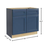 Home Decorators Collection Newport 33 in. W x 24 in. D x 34.5 in. H Assembled Plywood Base Kitchen Cabinet in Mythic Blue with Soft Close