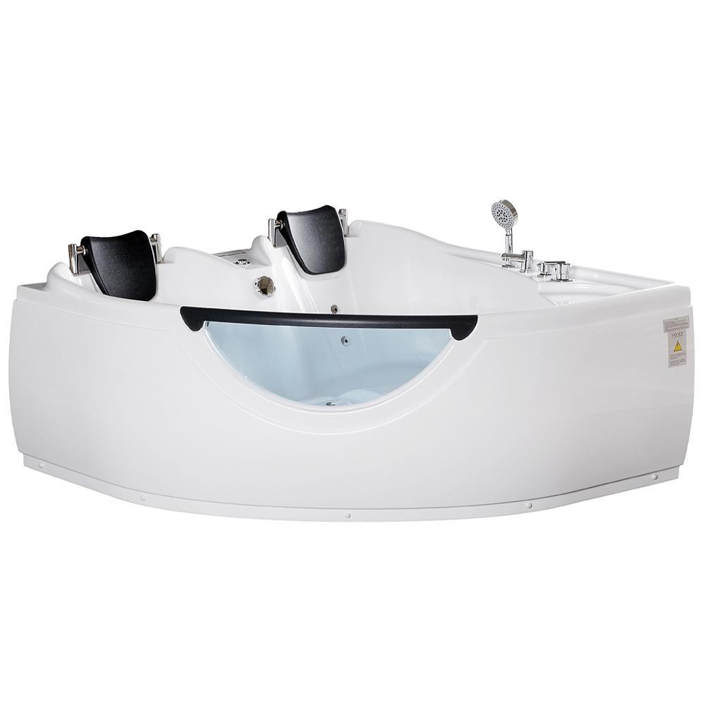 60 in. Center Drain Corner Alcove Whirlpool Bathtub in White - Super Arbor