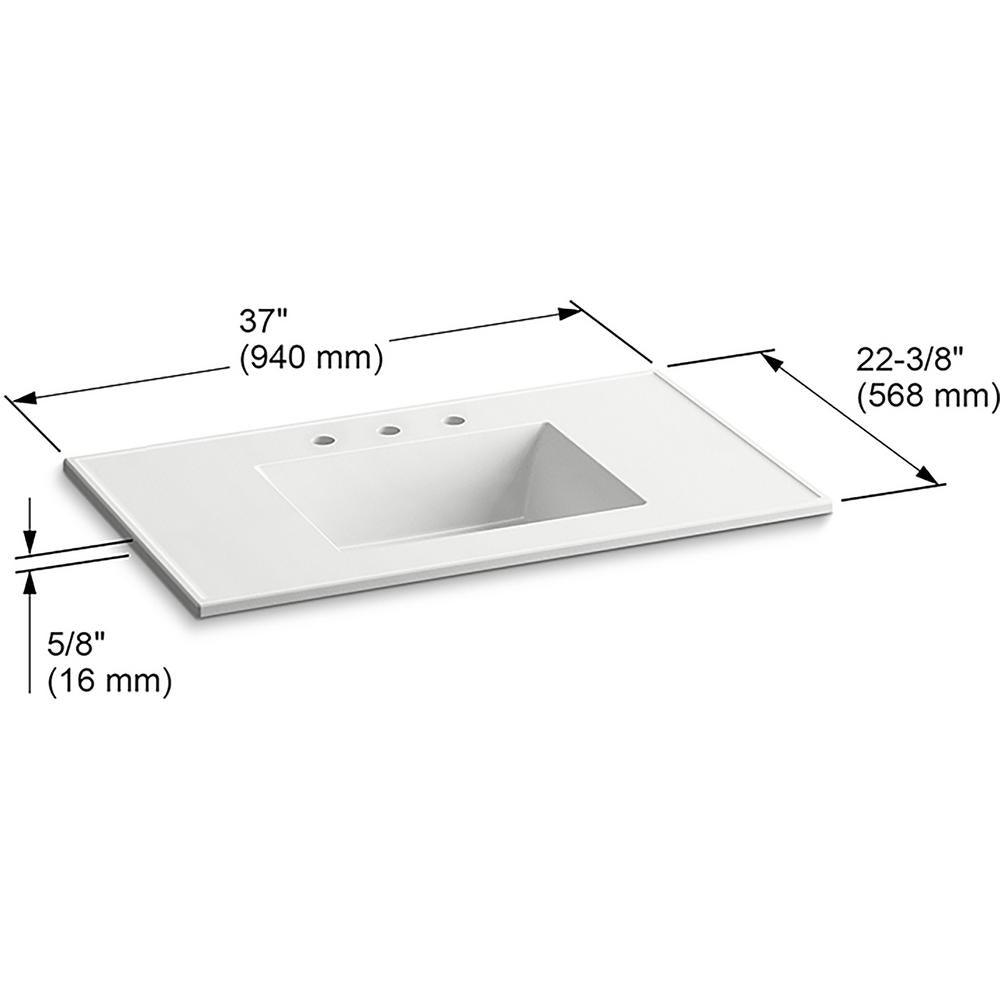 Ceramic/Impressions 37 in. W. Rectangular Vanity Top with 8 in. Widespread Faucet Holes in White - Super Arbor