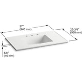 Ceramic/Impressions 37 in. W. Rectangular Vanity Top with 8 in. Widespread Faucet Holes in White - Super Arbor