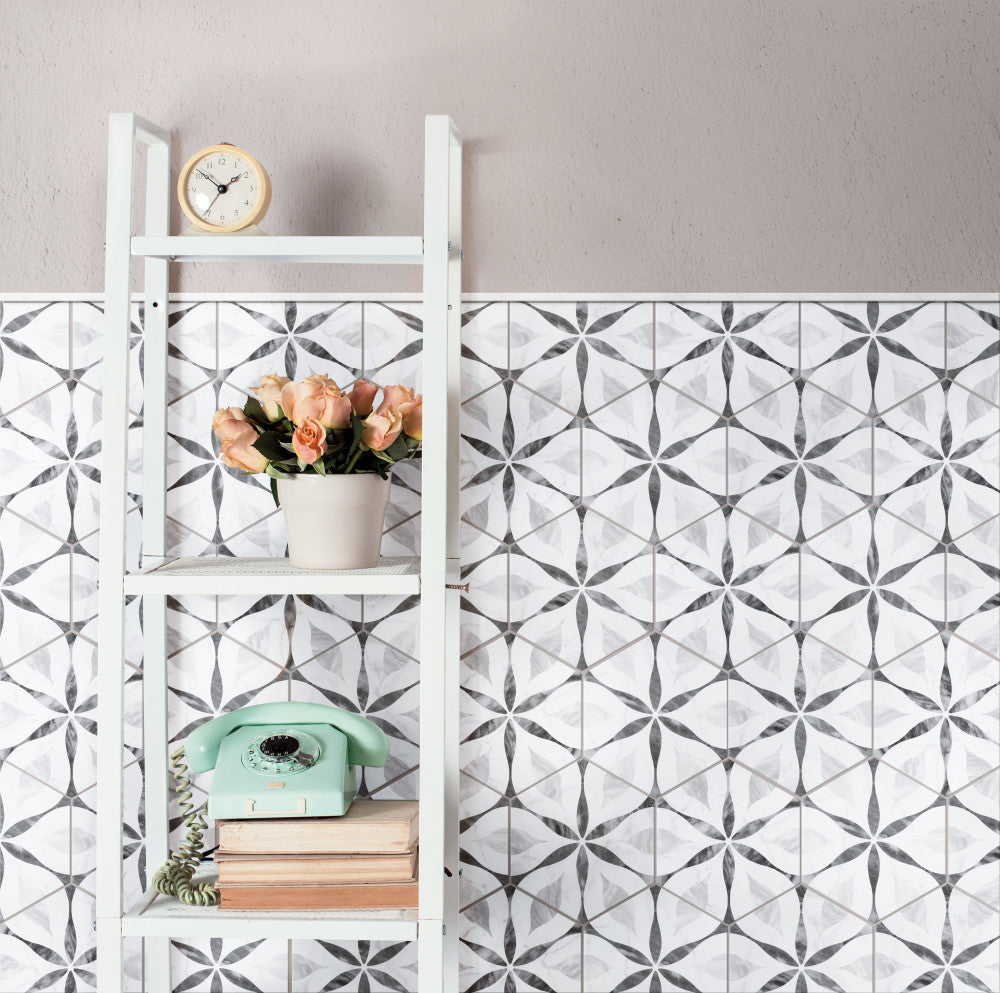 Merola Tile Classico Bardiglio Hexagon Flower 7 in. x 8 in. Porcelain Floor and Wall Tile (7.67 sq. ft. / case)